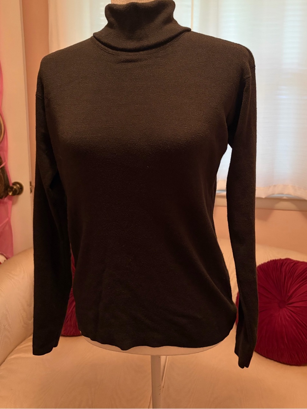 Linda Allard Ellen Tracy dark green long sleeve turtleneck sweater wool and silk